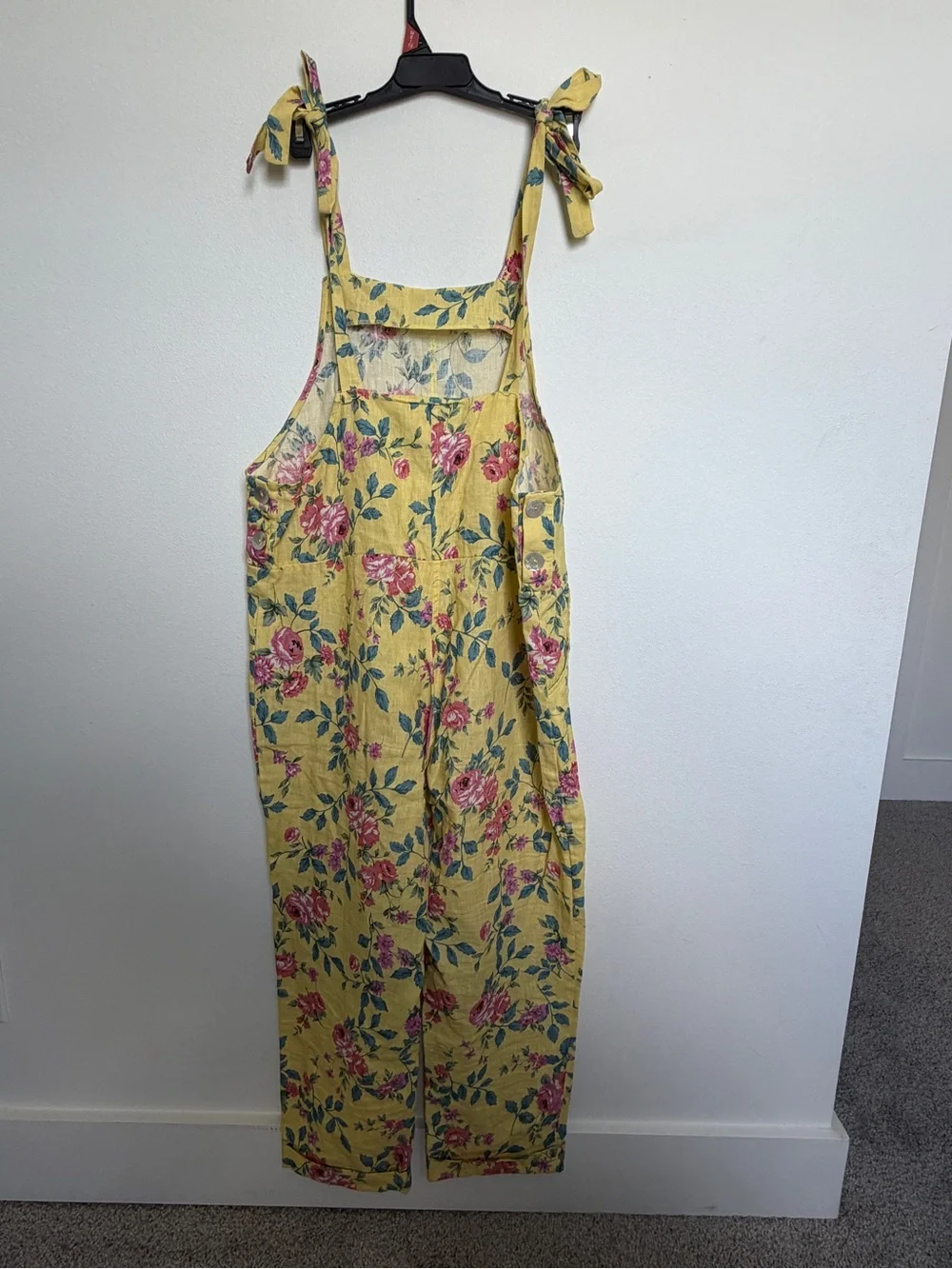 MABLE Yellow Floral Sundress with Pink Roses and Green Leaves